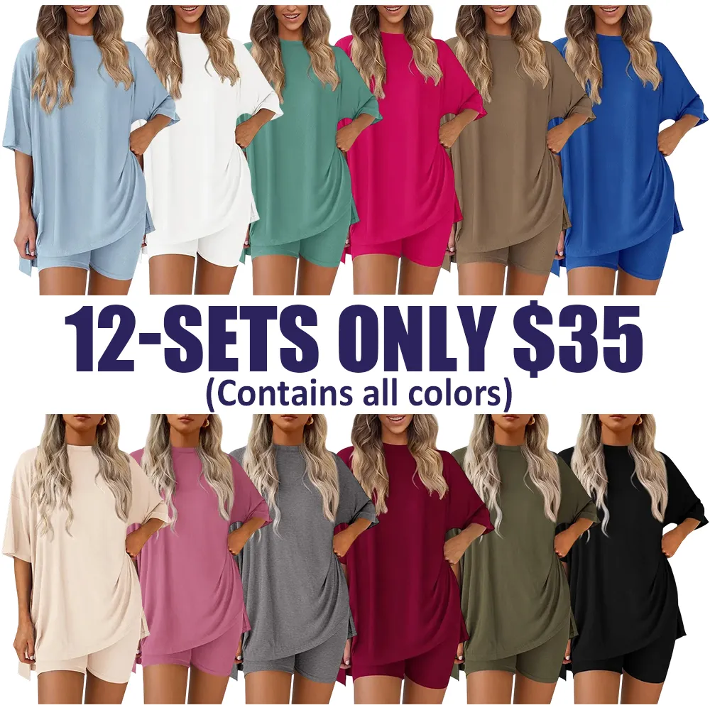 🔥Women's two-piece set: slit-hem shirt paired with shorts