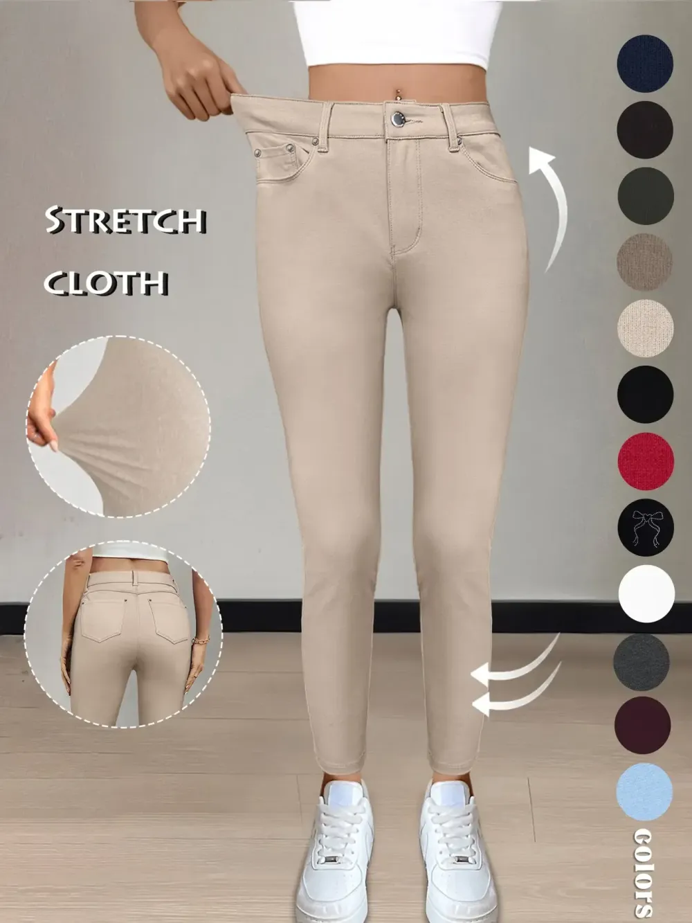 Women's Plain Pocket with Buttons, Casual Comfy Skinny Sports Stretchy Leggings for Yoga Gym Workout