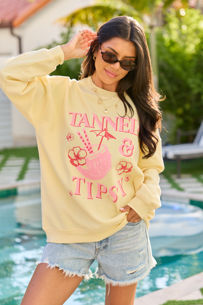 Tanned & Tipsy Yellow Graphic Sweatshirt