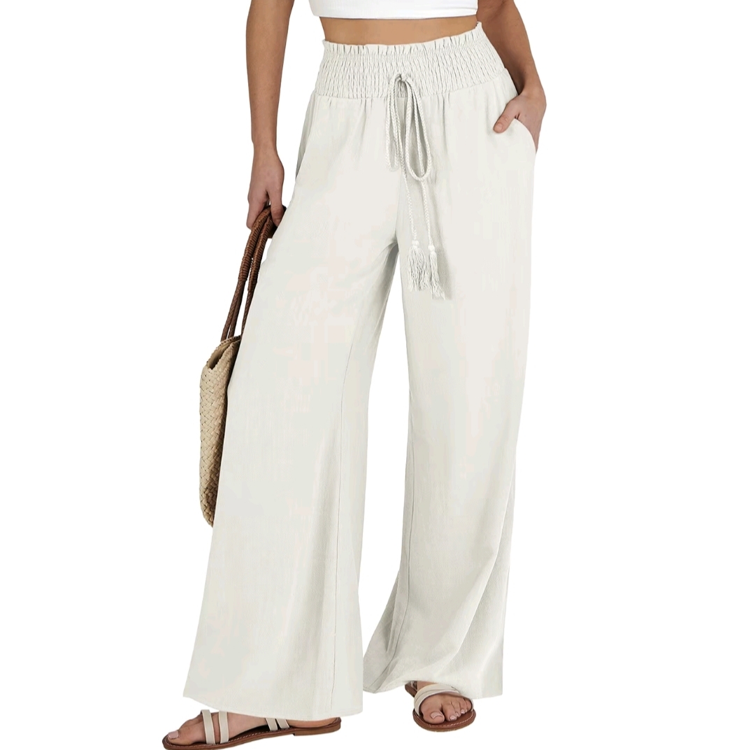 ANRABESS Women Linen Palazzo Pants SummerCasual Loose High Waist Wide Leg Long LoungePant Trousers with Pocket
