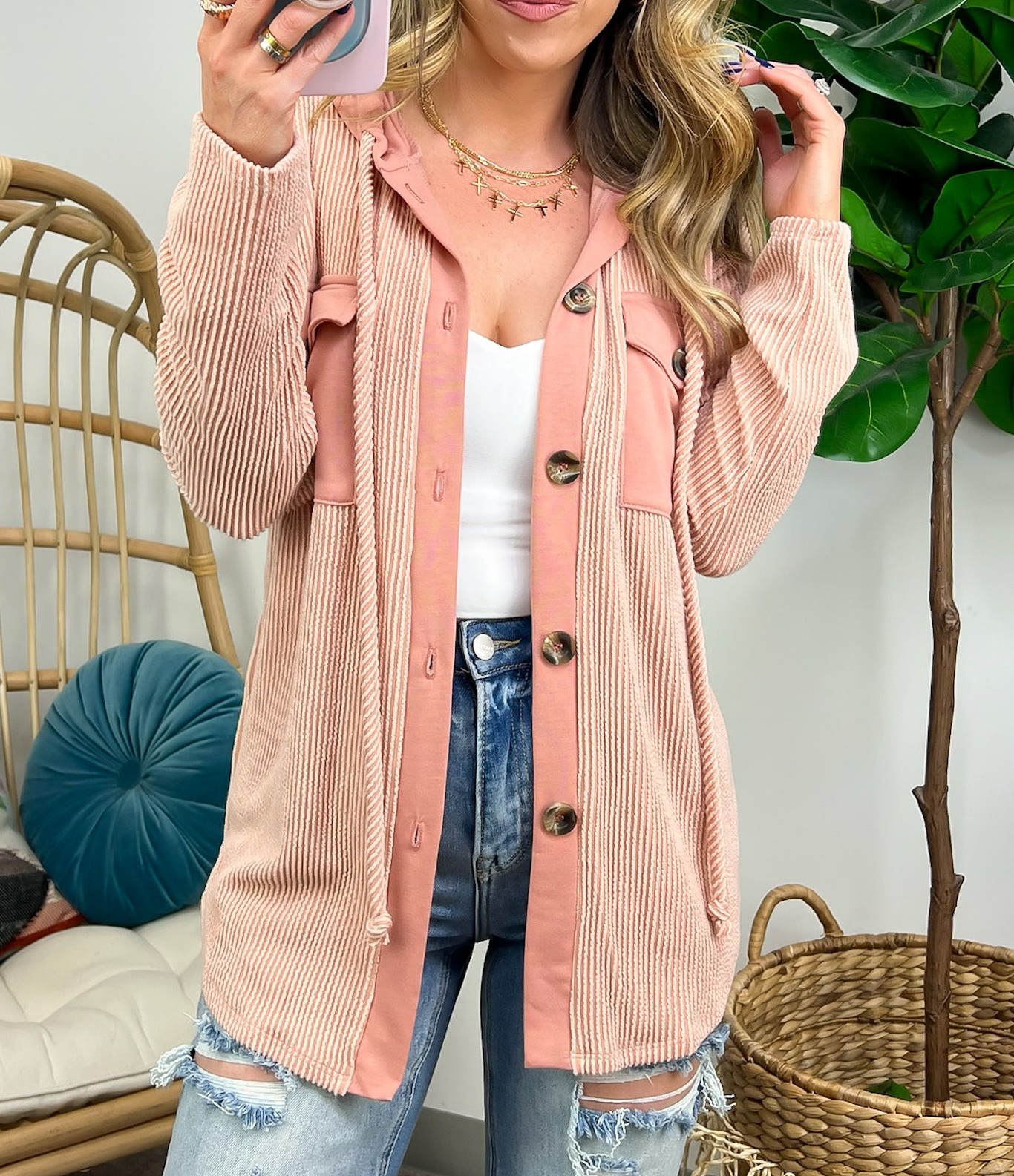 Saturday Satisfaction Ribbed Hooded Shacket