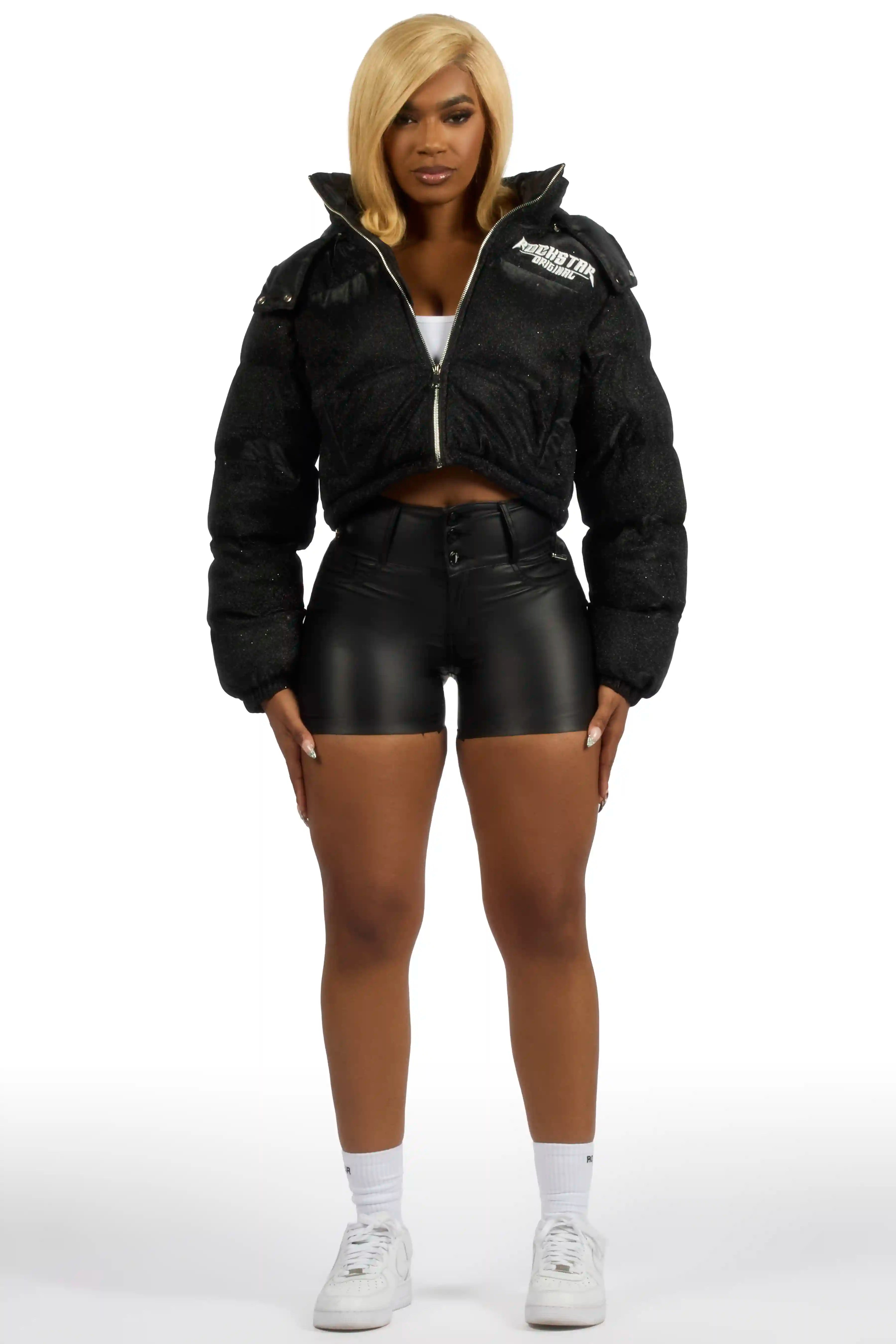 Meranda Black Glitter Puffer Jacket