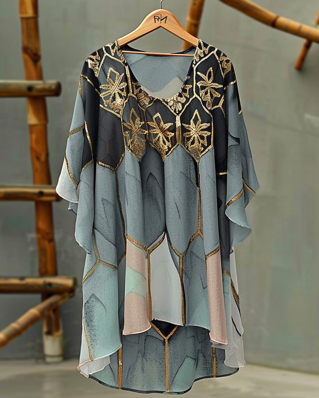 Summer vacation handmade gilded chiffon T-shirt 6ab6