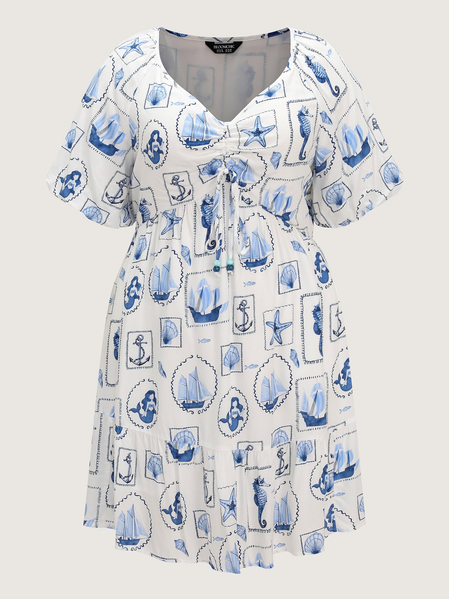 Vitamin-Sea Print Ruched Mini Dress