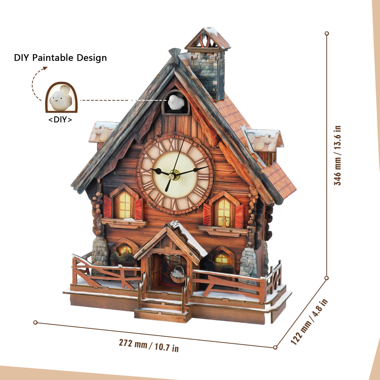 Cuckoo Chiming Swiss Chalet â€“ DIY Wood Clock, 3D Puzzle Kit
