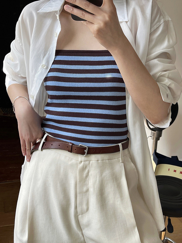 Simple Casual Striped Strapless Top