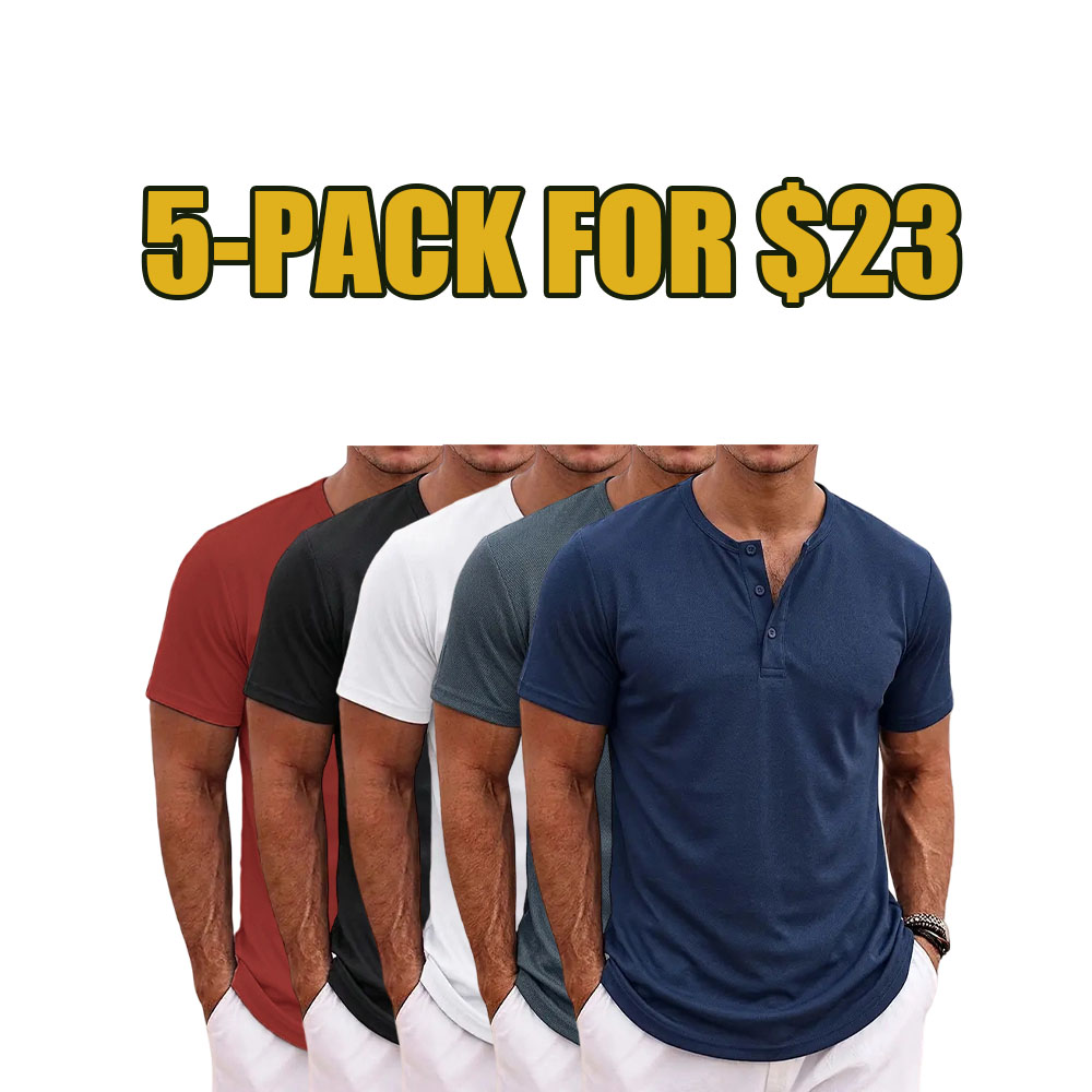 7-Pack Men's Casual Henley Shirt – Breathable, Comfortable & Stylish