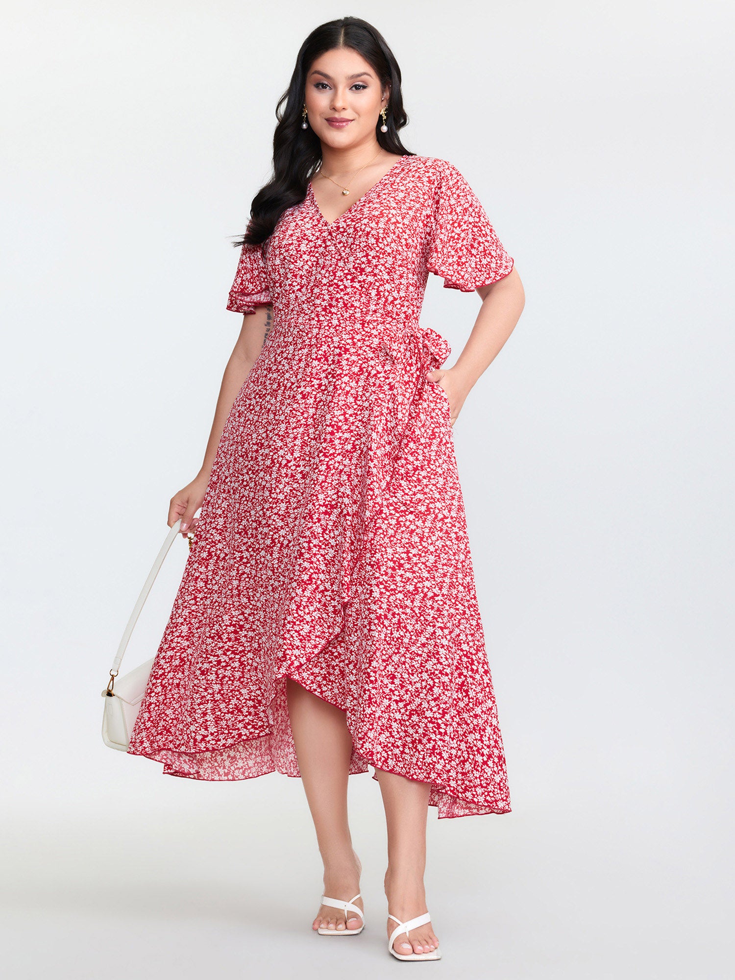 Ditsy Floral Print Flared Sleeve Maxi Dress