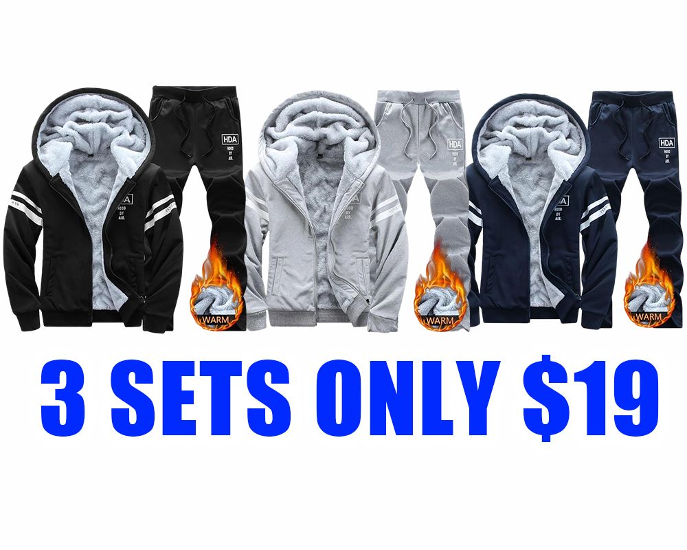Men’s Thick Fleece Hoodie & Sweatpants Set – Warm Winter Casual Outfit
