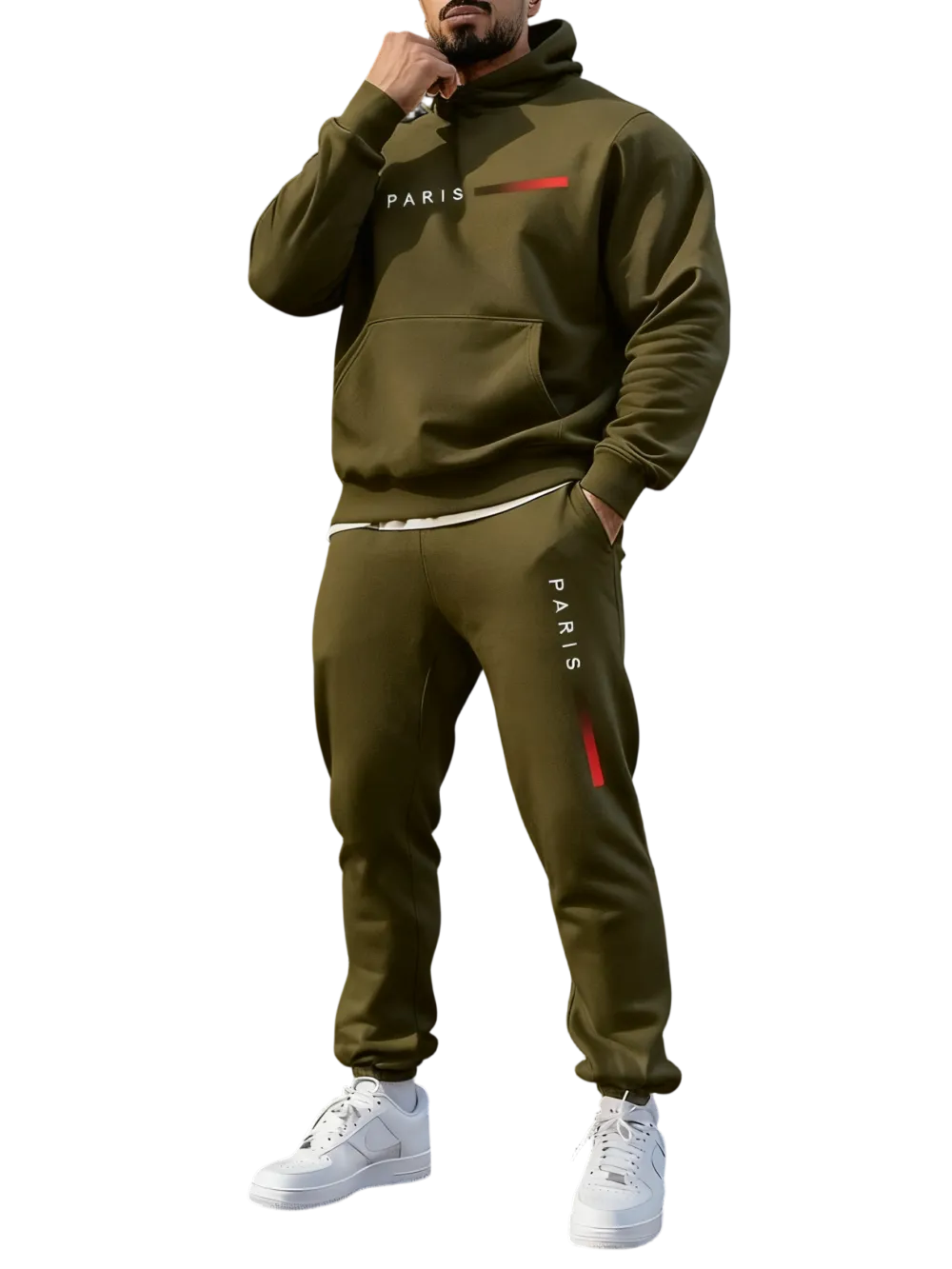Men's Paris Letter Printed Hoodie Set - Fall & Winter Casual