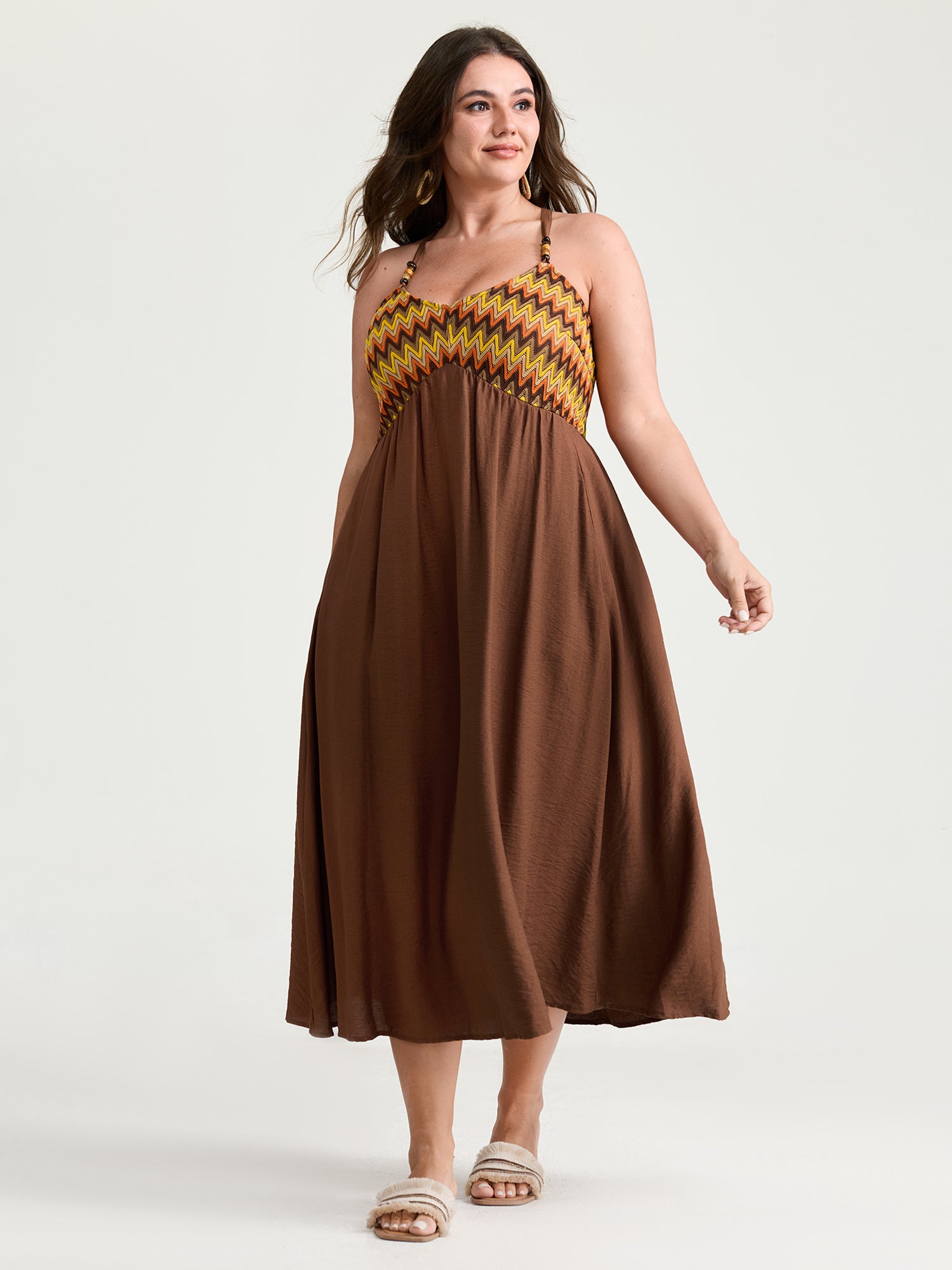 Wavy Stripes Color Contrast Midi Cami Dress