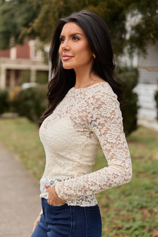 Morgan Ivory Lace Mesh Top