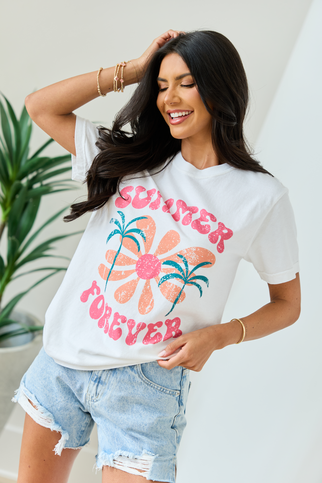 Summer Forever White Graphic Tee