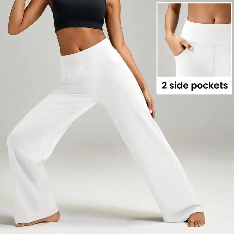 Women's High Waisted Wide Leg Yoga Pants – Comfy Lounge & Work Trousers with Pockets