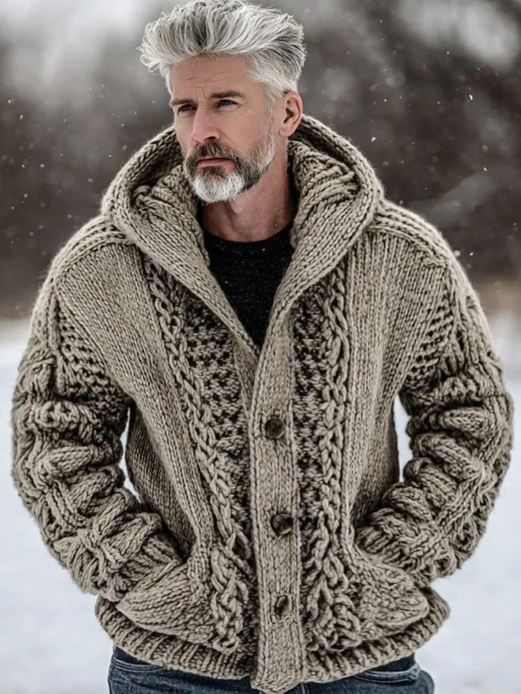 Men's Vintage Casual Viking Knit Hooded Sweater