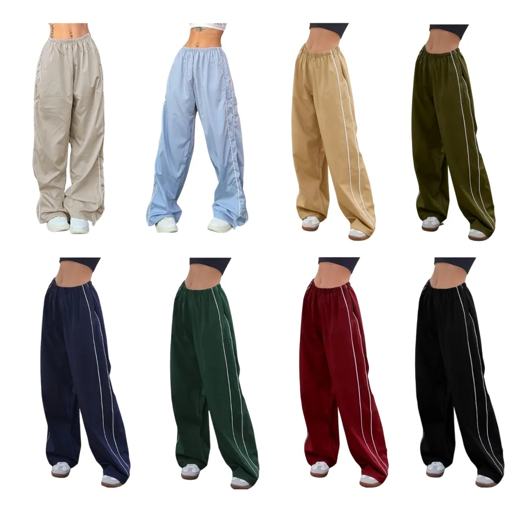 Women's Parachute Wideleg Baggy Pants Elastic Waist Casual Track Trousers