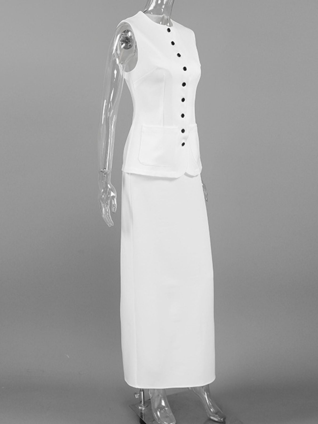 Button Up Vest and Maxi Skirt Set