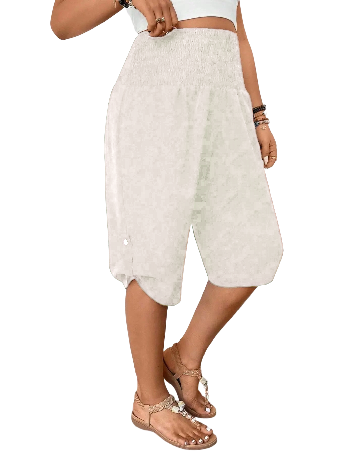 Women's Casual Tummy Control High Waist Fitted Wide Leg Capri Pants