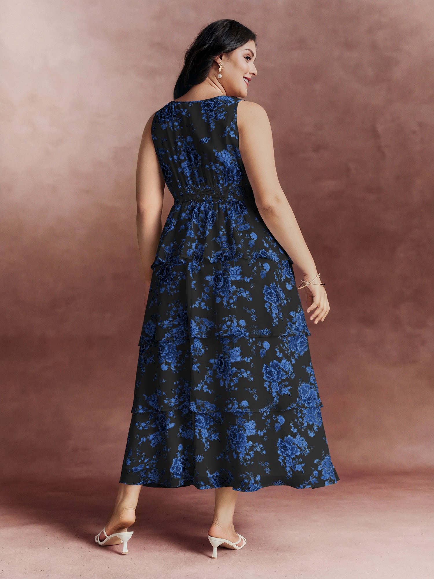 Floral Elegance Tiered V-Neck Maxi Dress