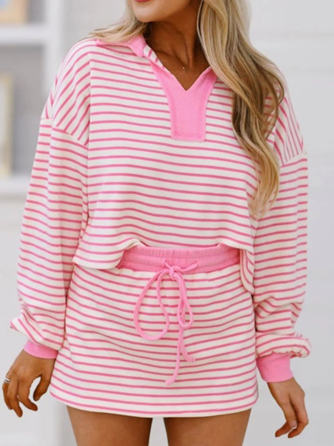 Striped Top and Skirt Set with Drawstring