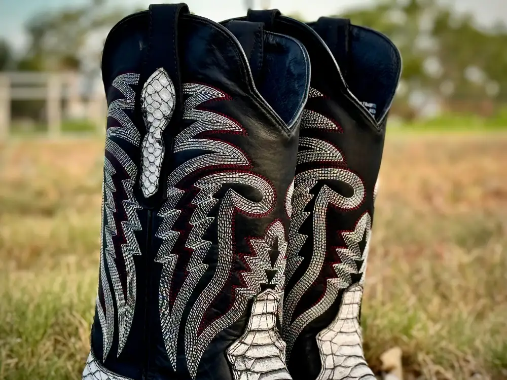 Men’s Rustic Gray Python Leather Boots With Black Shaft