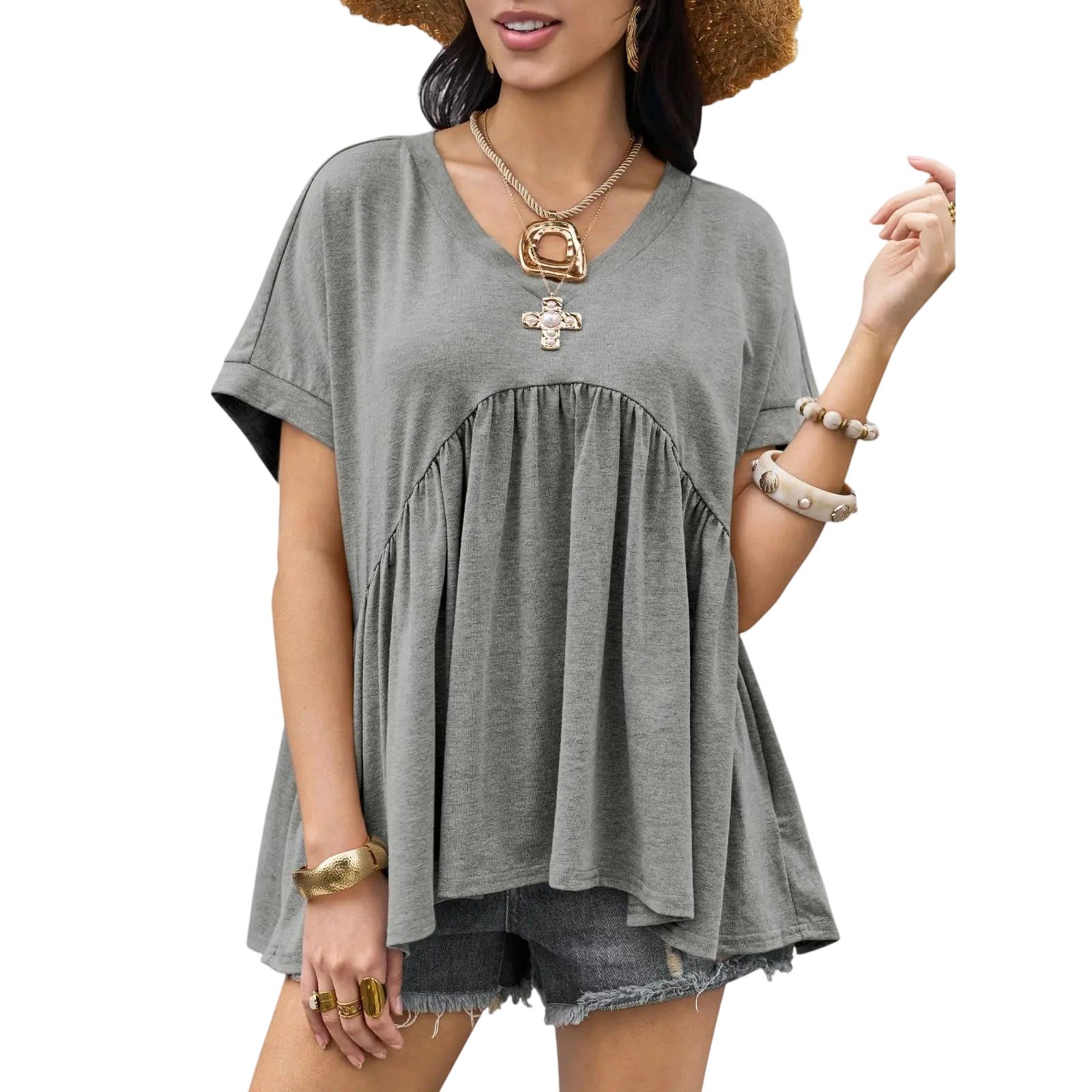 Women's Summer V-Neck Peplum Top