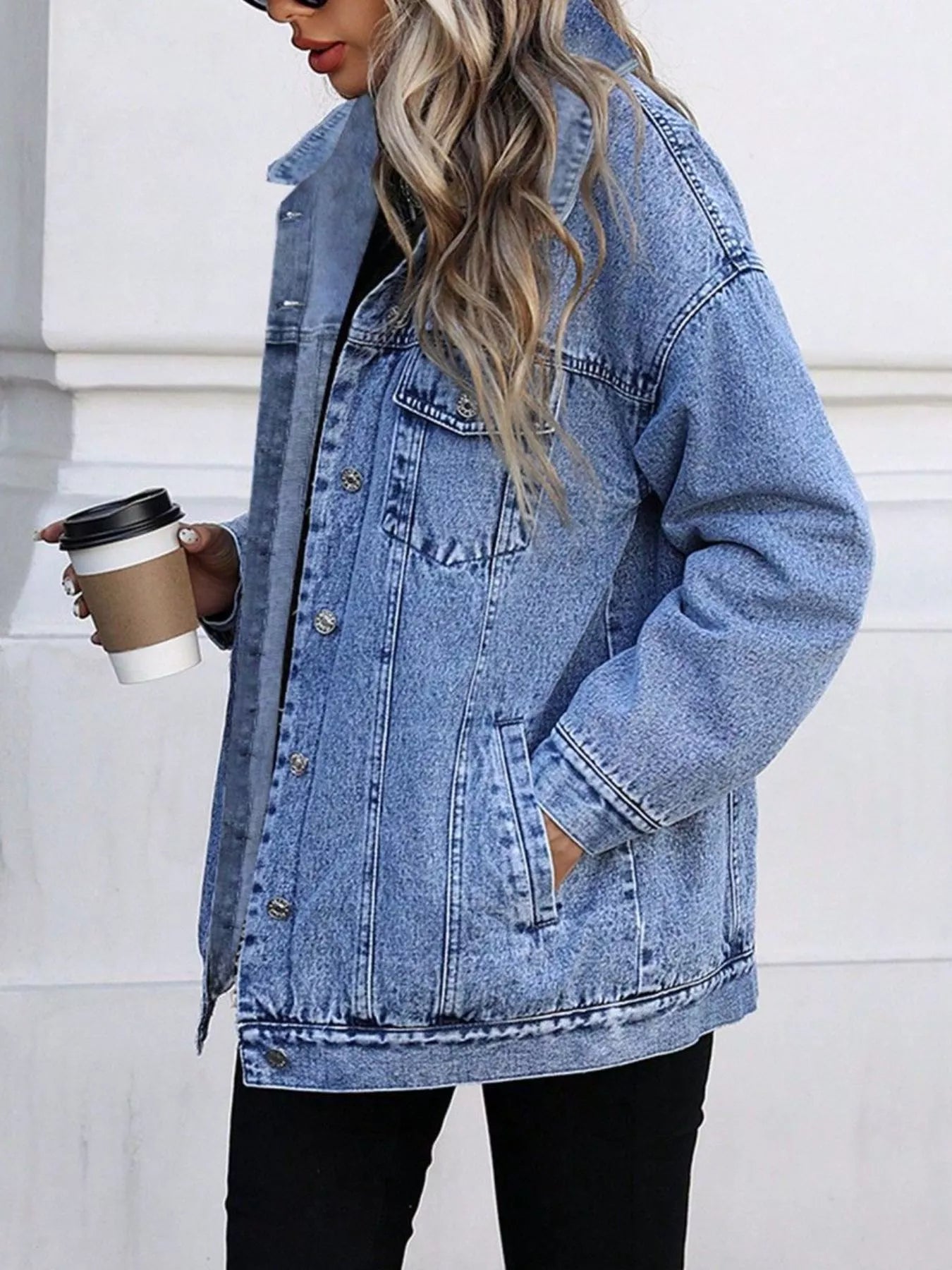 Washed Button Up Oversized Denim Jacket