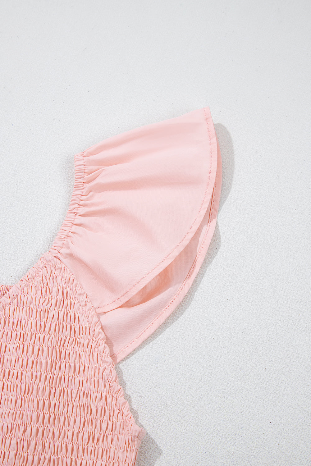 Pink V Neck Flutter Sleeve Smocked Bodice High Waist Ruffle Maxi Dress