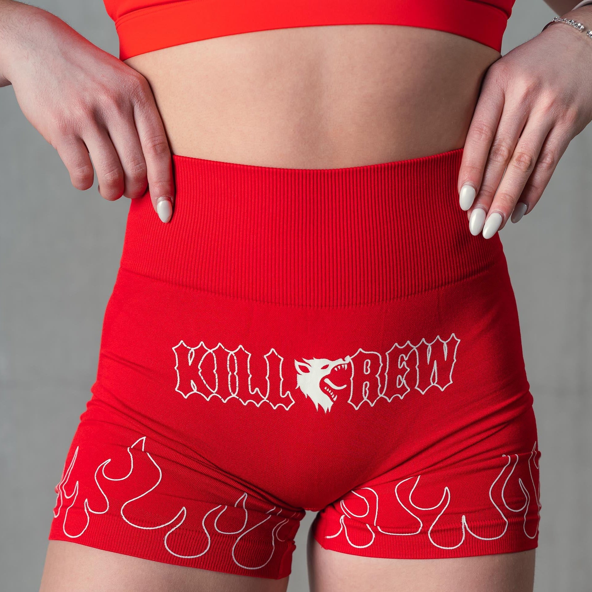 SEAMLESS FLAMES BIKER SHORTS - RED / WHITE