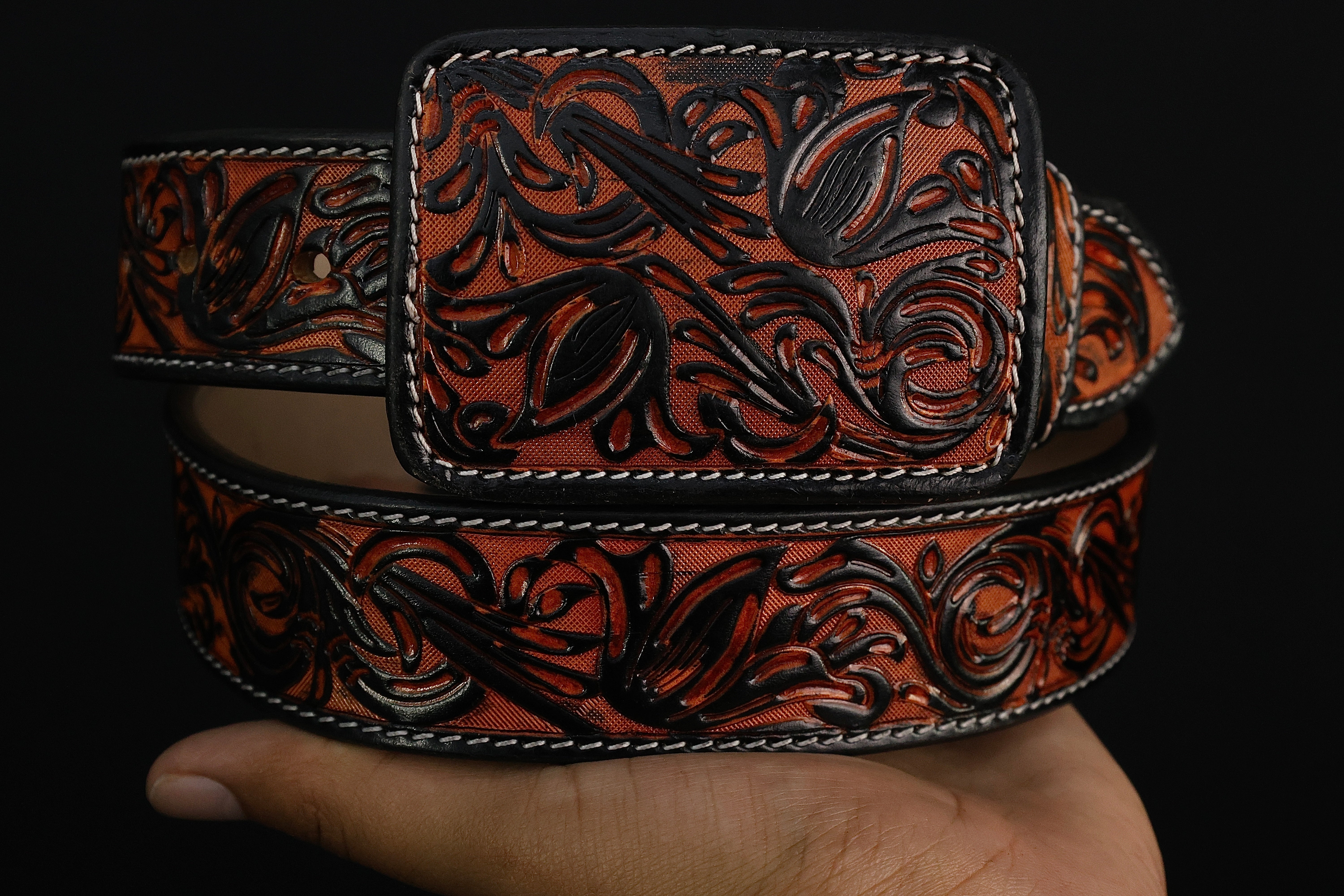 Cognac Hand-Tooled Belt