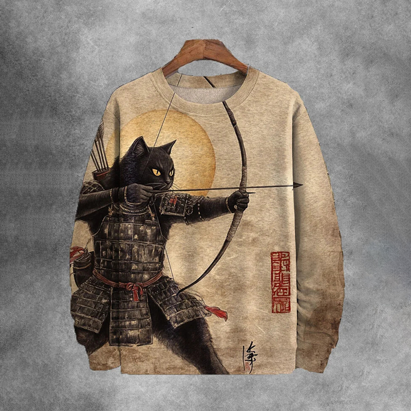 Men's Tribal Warrior Black Cat Archer Print Casual Sweatshirt