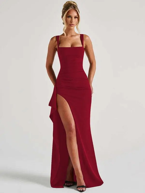 Women's Plain Split Thigh Backless Dress
