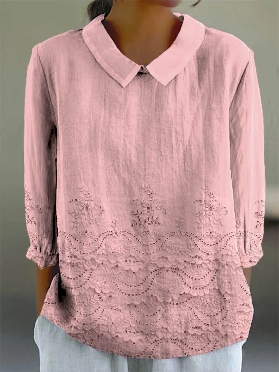 Women's Vintage Floral Pattern Art Print Casual Cotton And Linen 3/4 Sleeve Shirt