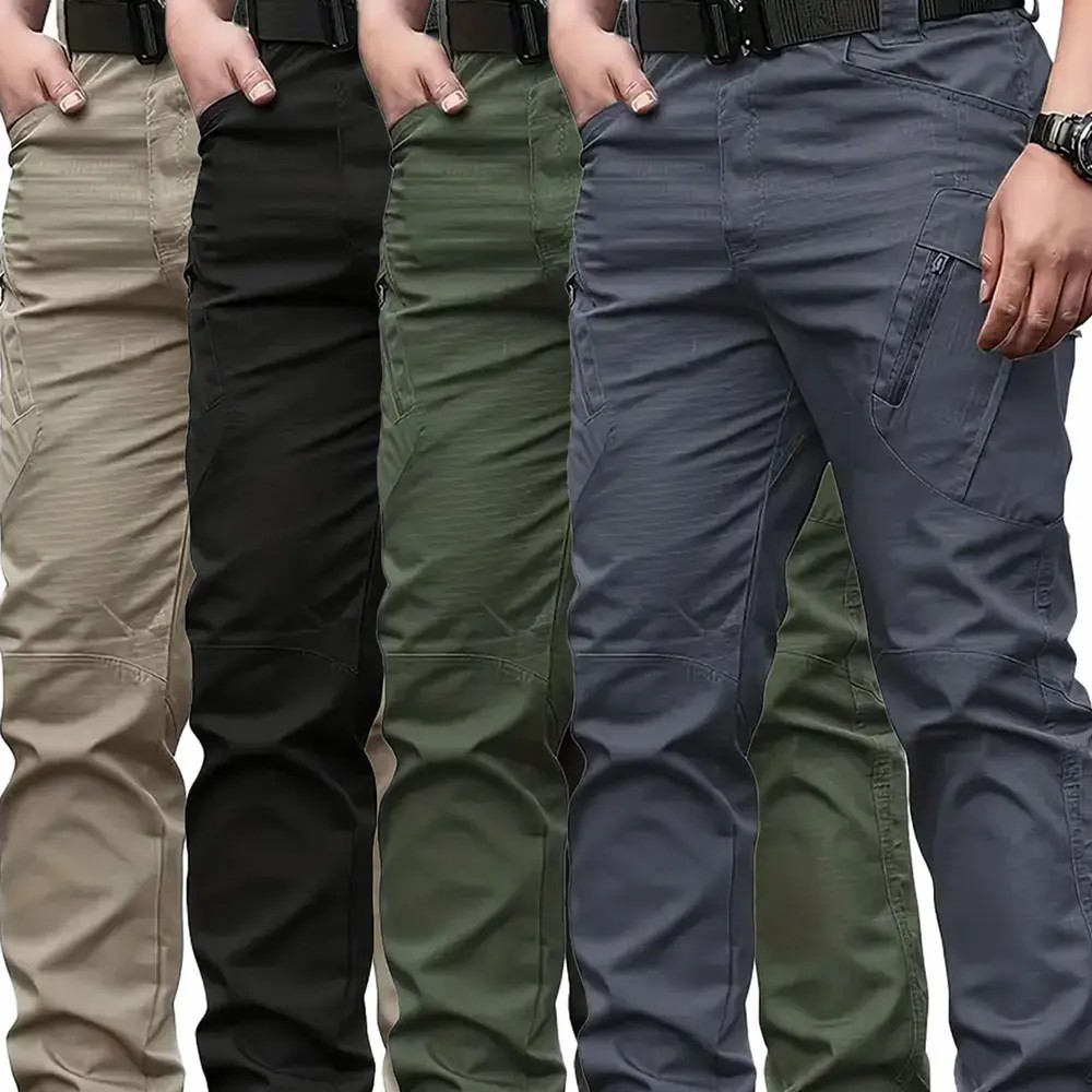 4pcs pantalones para hombre Beige Men's Tactical Cargo Pants, Mid Waist, Fitted Style, Multi-Pocket Design, Breathable & Soft, Ideal for Construction, Hiking, Spring/Fall cargo pants for men slacks Casual Bottoms pantalones para hombre cargo pants for men