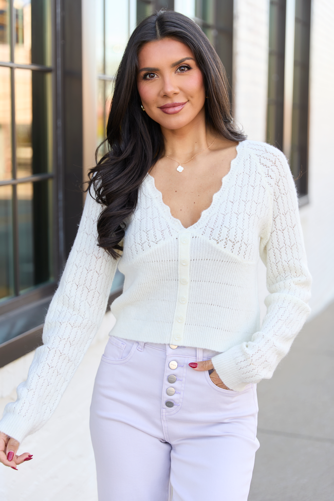 Pheobe Ivory Pointelle Cardigan Top