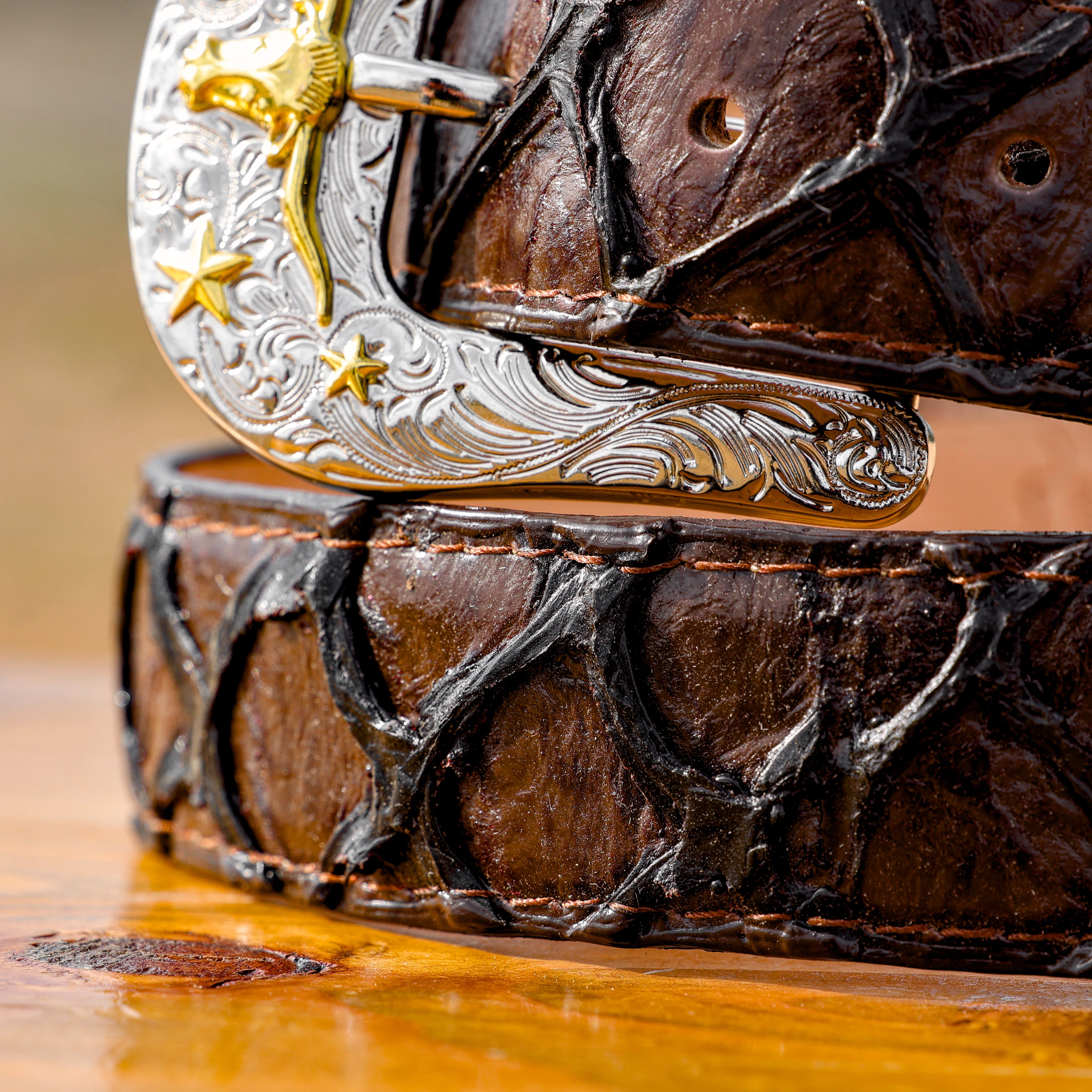 Brown Jumbo Pirarucu Leather Belt