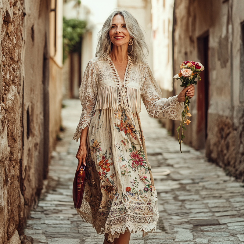 Vintage Loose Linen Patchwork Dress 708b