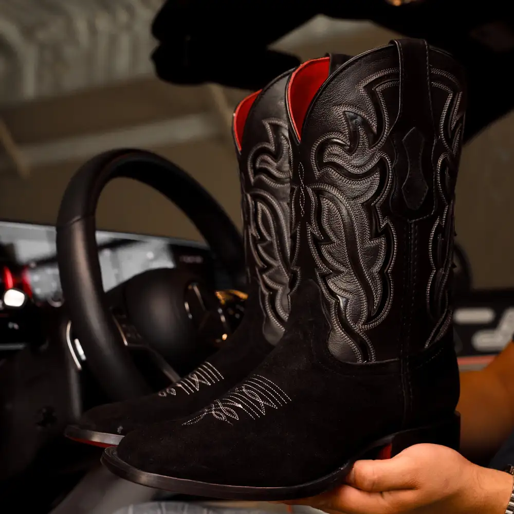 TOTAL BLACK Rough-Out Leather Boots - Square Toe