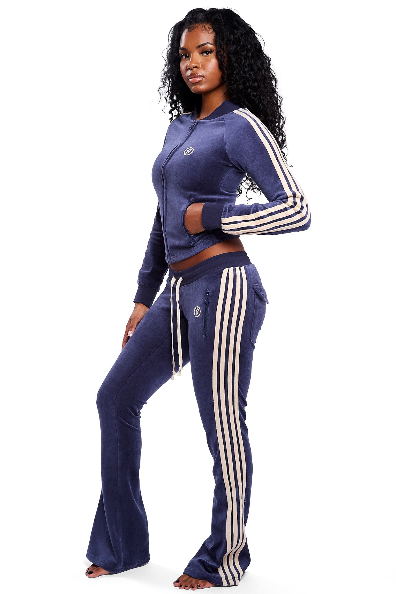 PRE-ORDER - BODY VELOUR TRACK PANTS (ROYAL BLUE/CREAM)