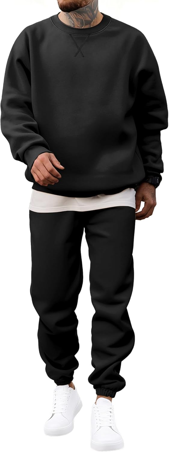 Men's 2 Piece Outfits Crew Neck Sweatshirt Tracksuit & Joggers Sweatpants Sweatsuit Set