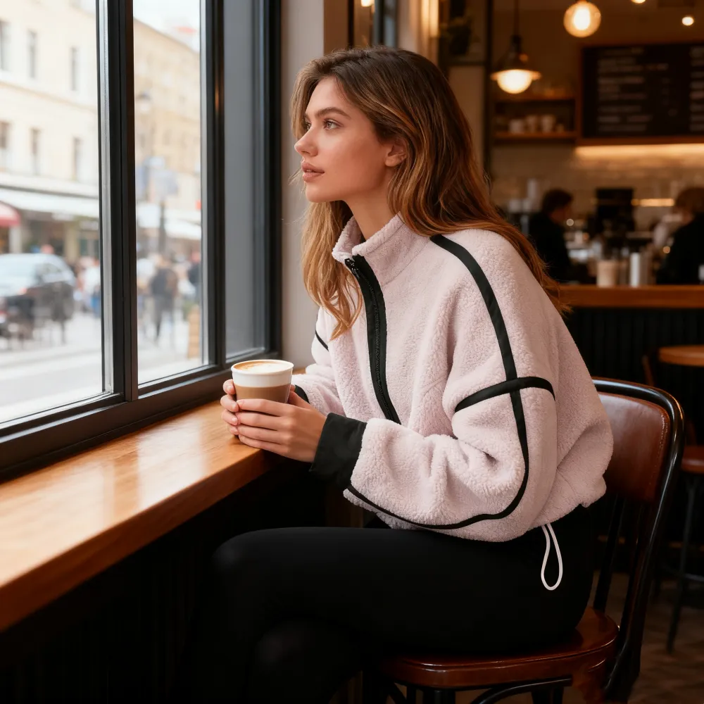 Women Sherpa Fleece Warm Oversized Half Zip Sweater