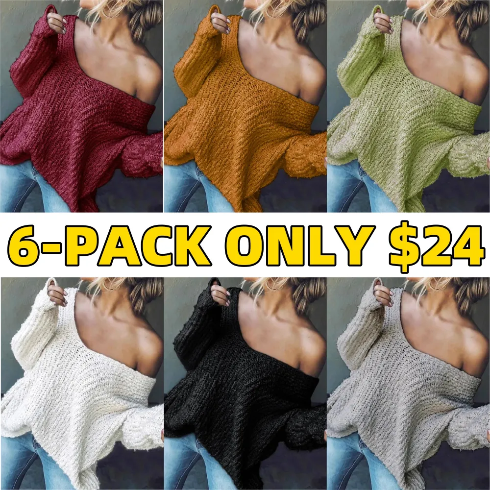 Women's Plain Drop Shoulder V Neck Sweater