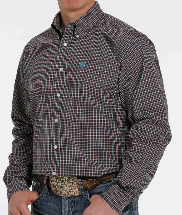 Men’s Cinch Navy, Red and Teal Plaid Long Sleeve Shirt