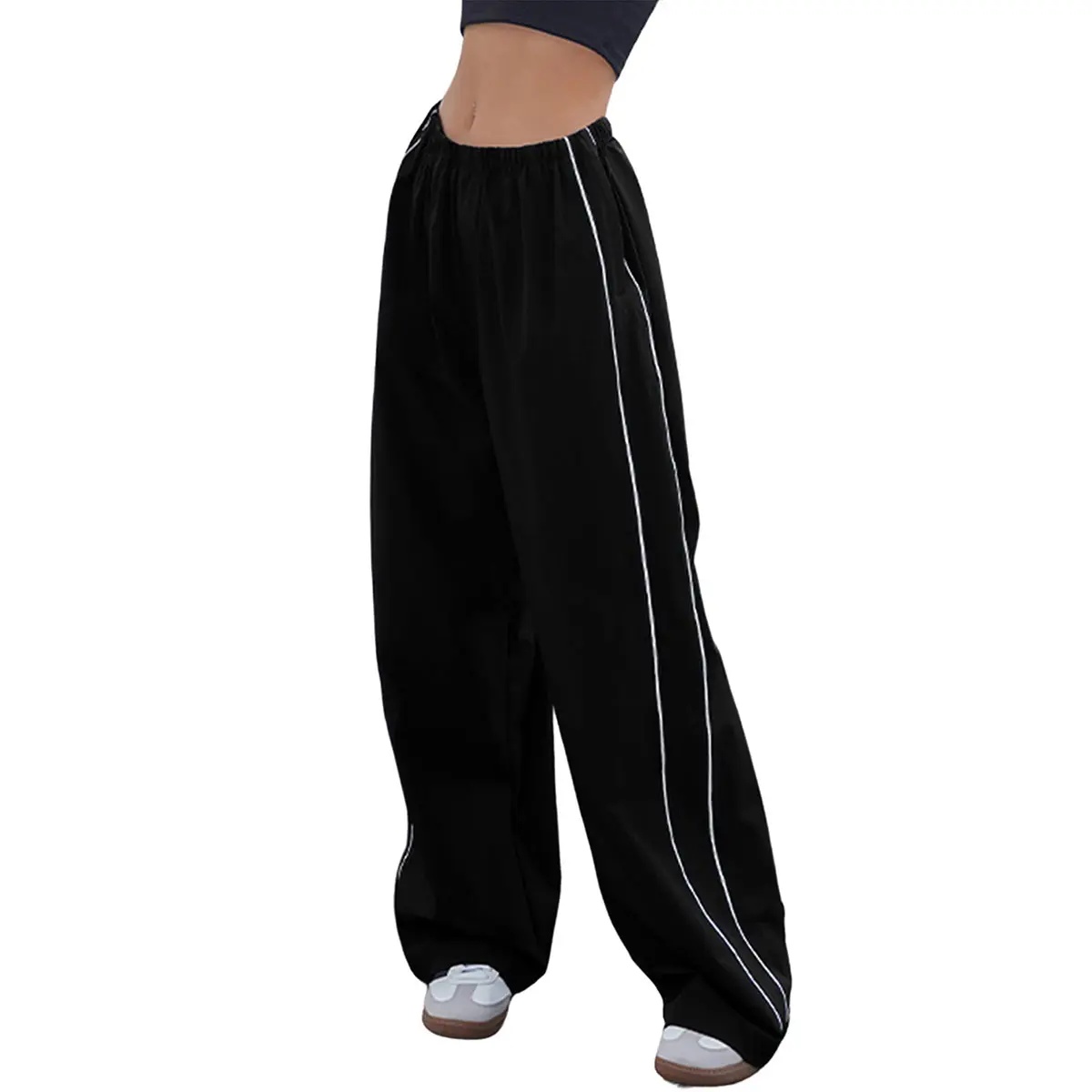 Women's Parachute Wideleg Pants Baggy Y2K Elastic Waist Wide Leg Track Pants Trousers Casual