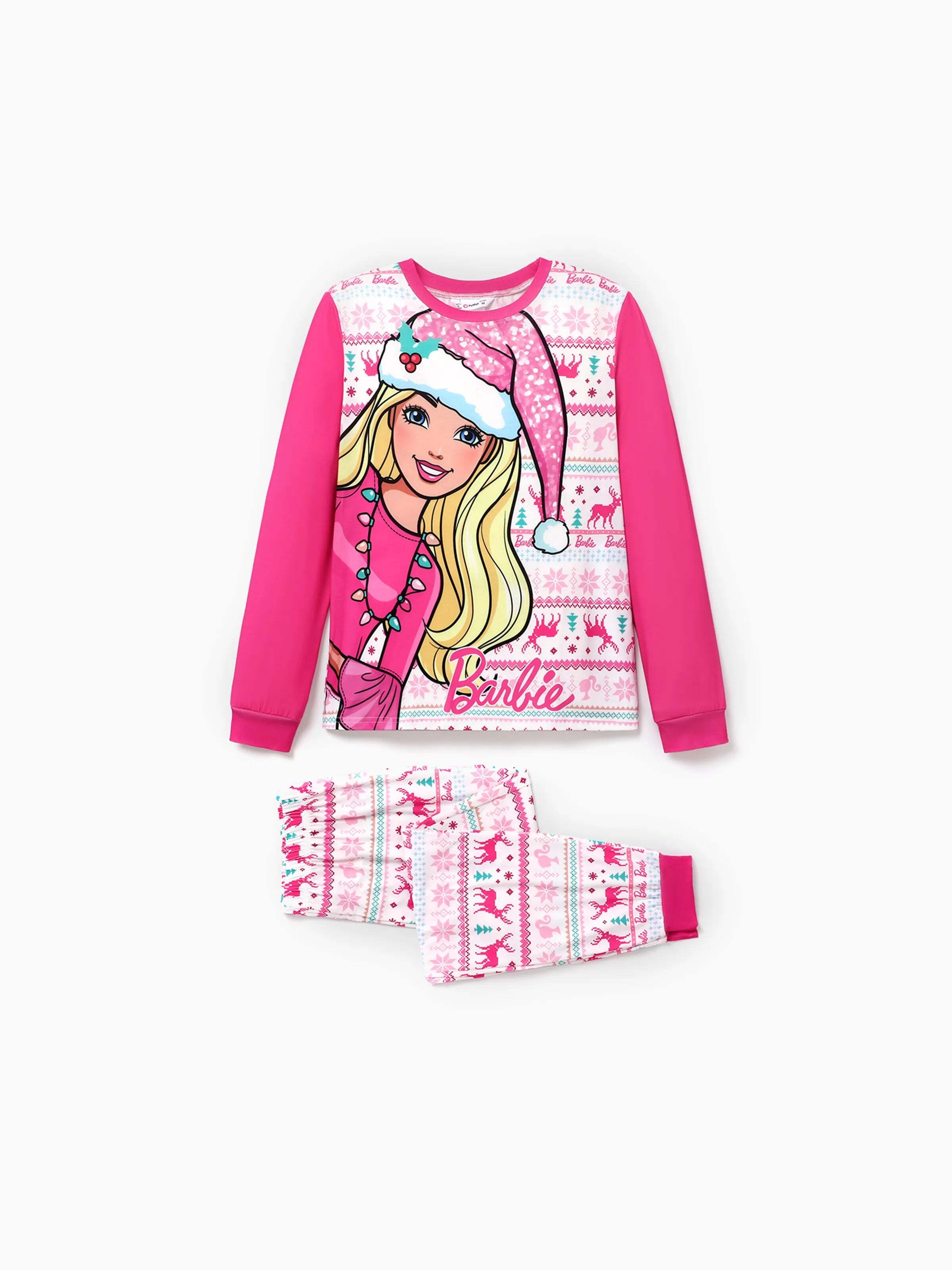Barbie Mommy and Me Christmas Snowflake Deer Pattern Print Pajamas Sets with Christmas Socks