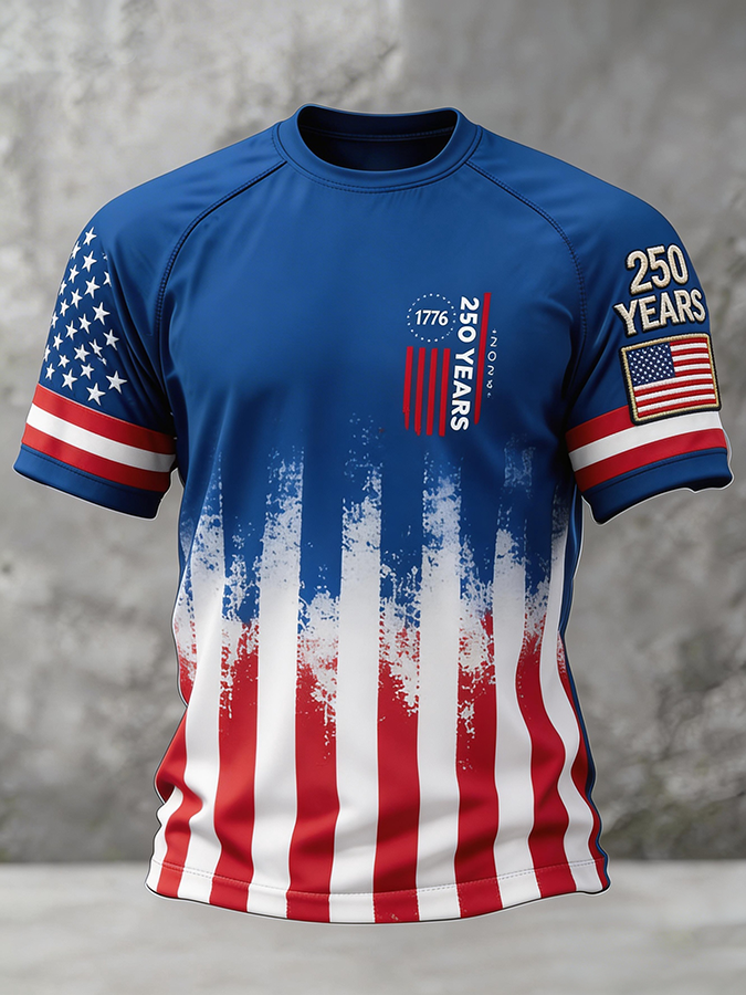 Men's Casual And Comfortable American 250 Founding Celebration Printed T-Shirt