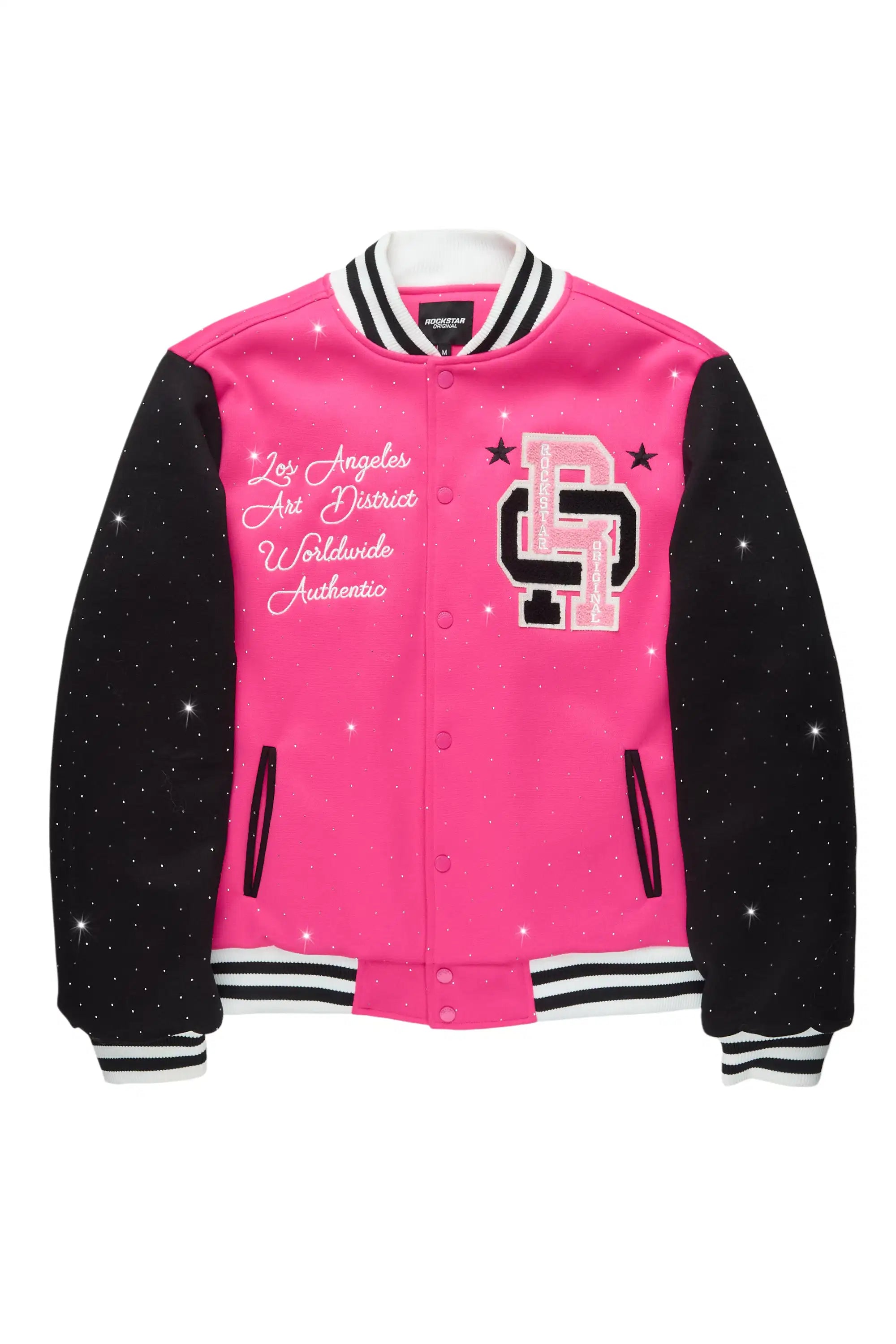 Ranesha Hot Pink/Black Rhinestone Varsity Jacket