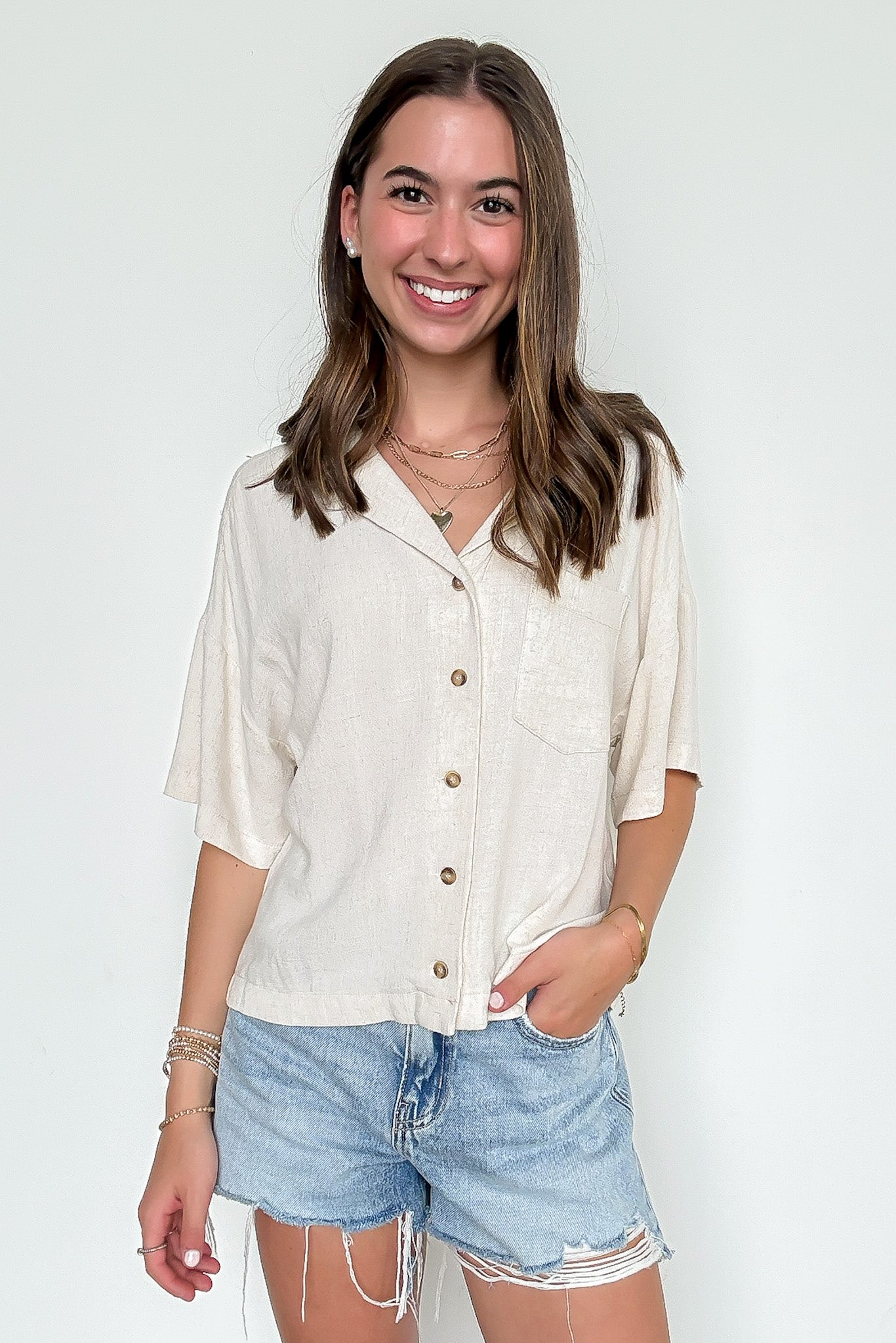 Notched Collar Short Sleeve Shirt