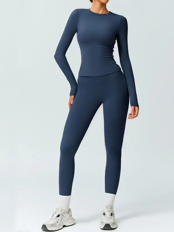 Women's Solid Color Long Sleeve Tee & Leggings Tracksuit Set