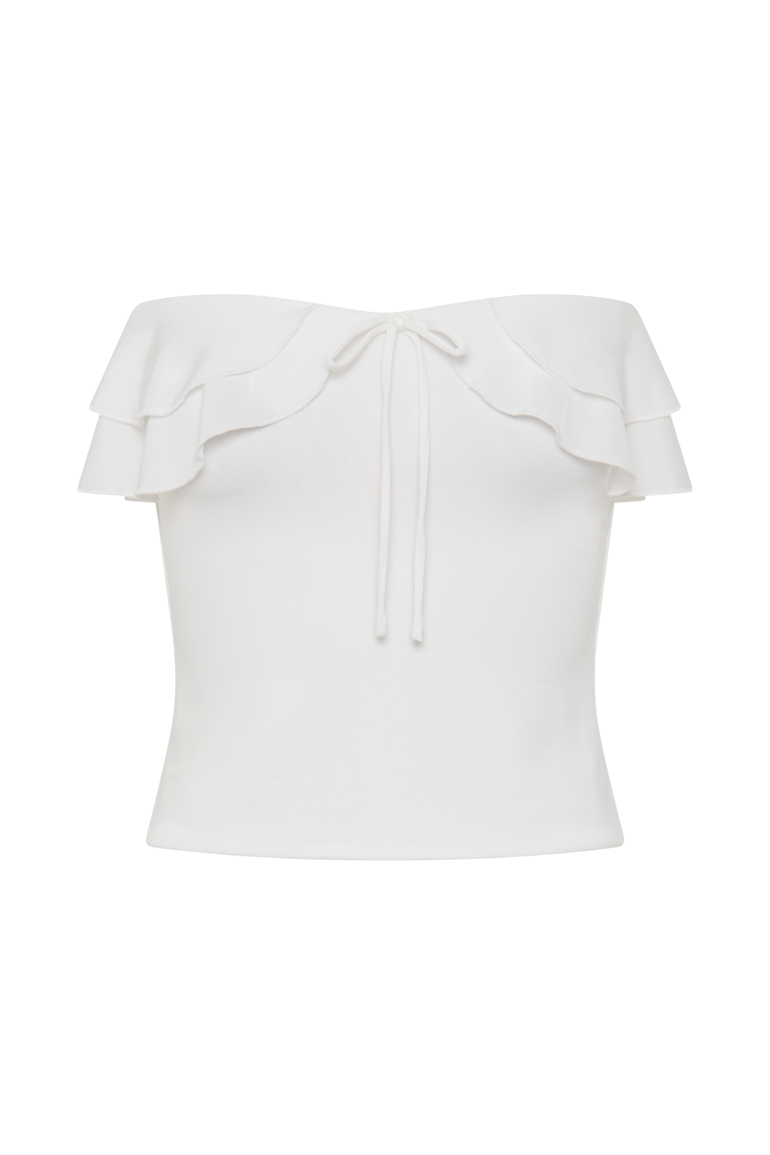 White Strapless Slinky Ruffle Top
